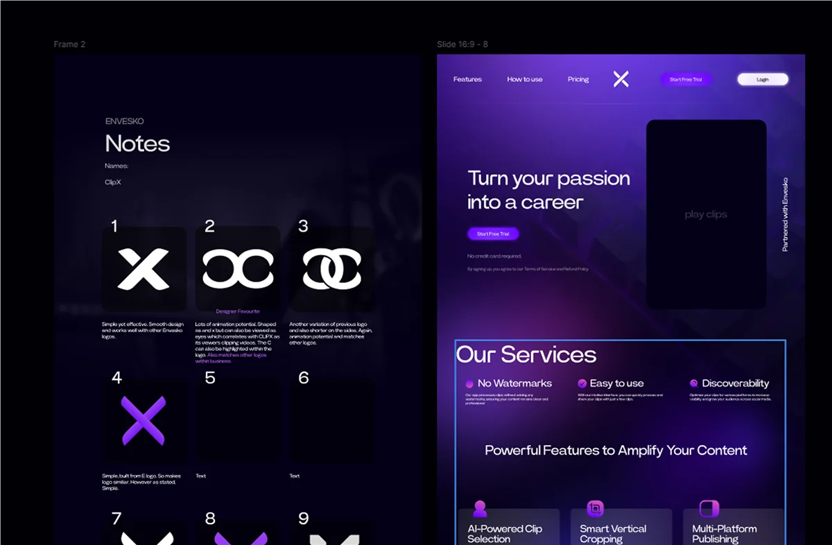 ClipX logo and website template design